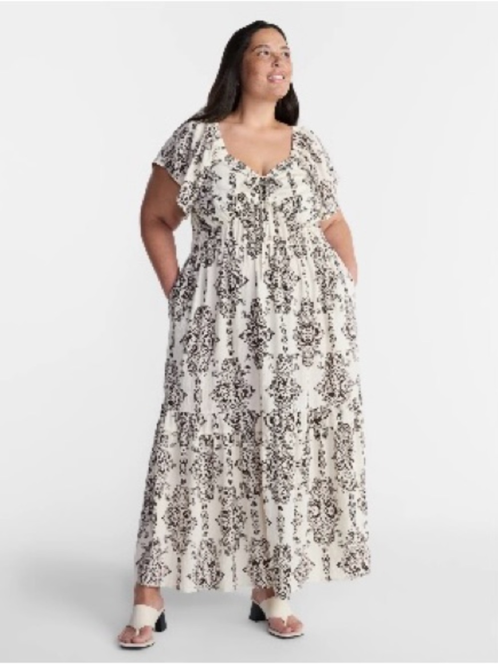 Terra & Sky Cream Paisley Peasant Dress